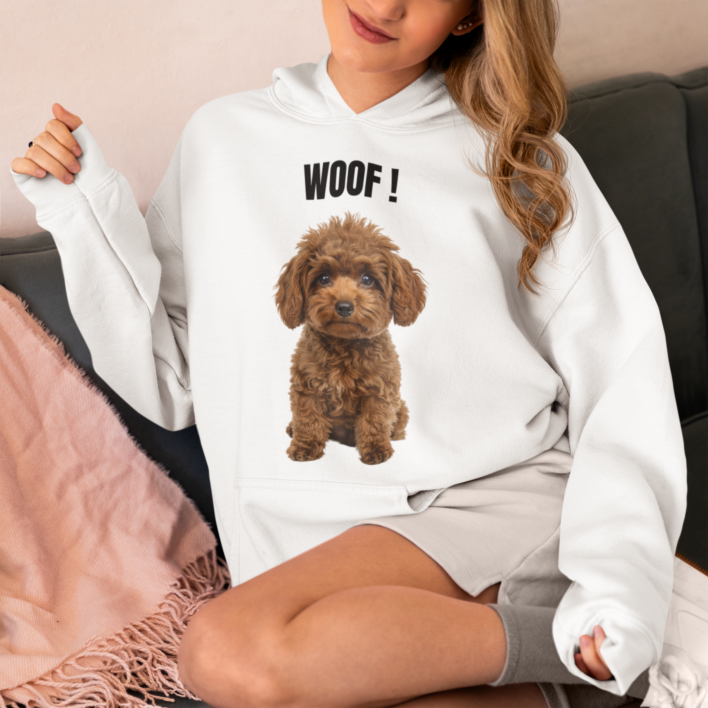 WOOF (Text is above cute Poodle) - Hoodie - Pullover - Unisex