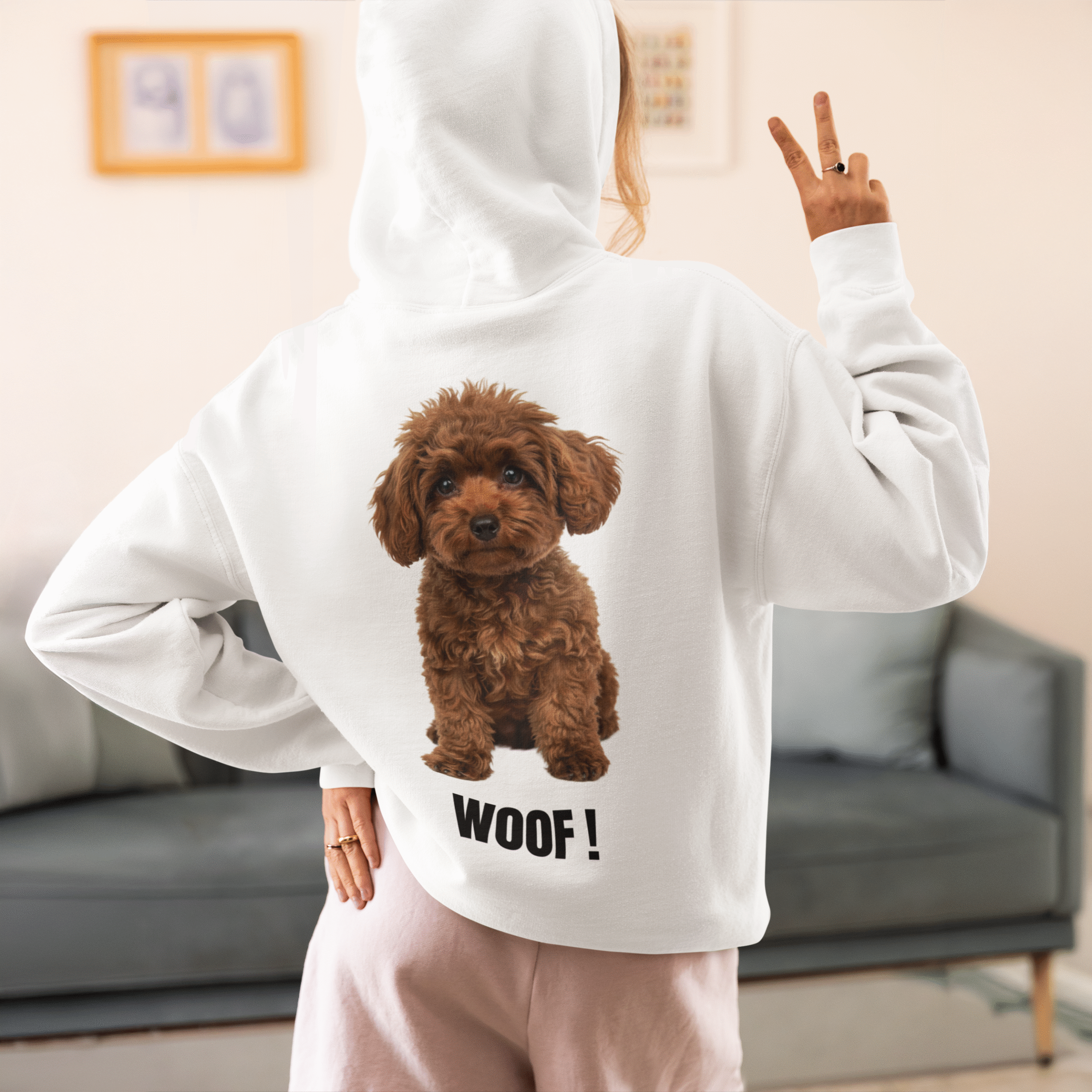 WOOF (Text is below cute Poodle) - Hoodie - Pullover - Unisex
